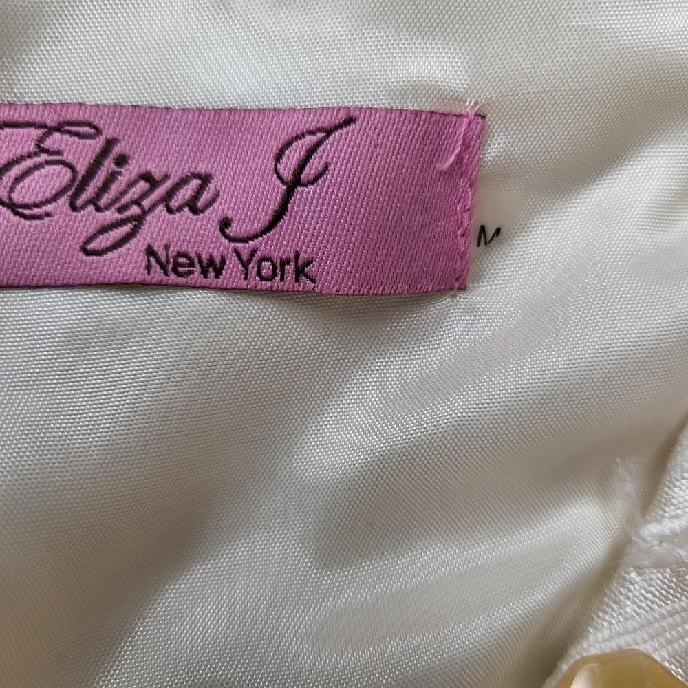 Eliza J Dress Cream Yellow Jeweled Scoop Necline Sleeveless Silk Women's Size M - Picture 14 of 15